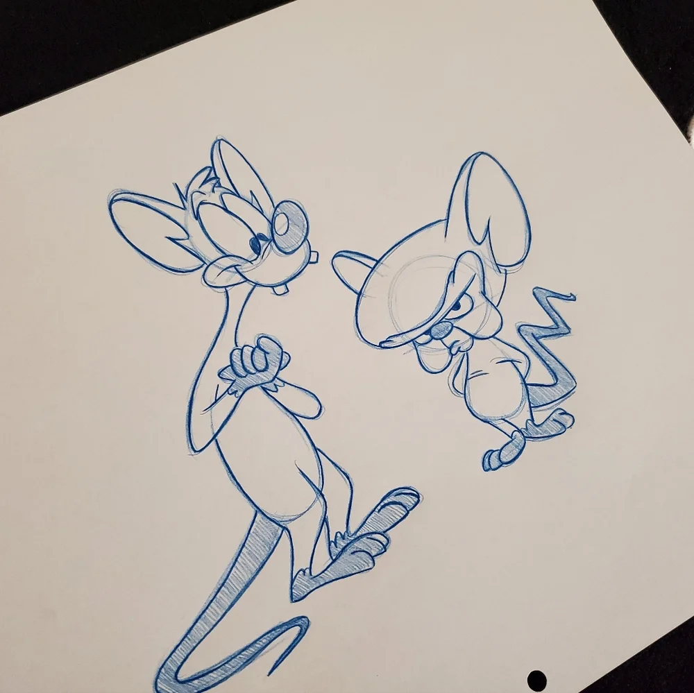 Pinky and the Brain Animaniacs WB Amblin Drawing/sketch signed art Warner Bros - Picture 2 of 4